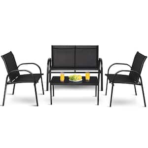 Black 4-Piece Metal Patio Conversation Set Chairs Coffee Table Patio Garden
