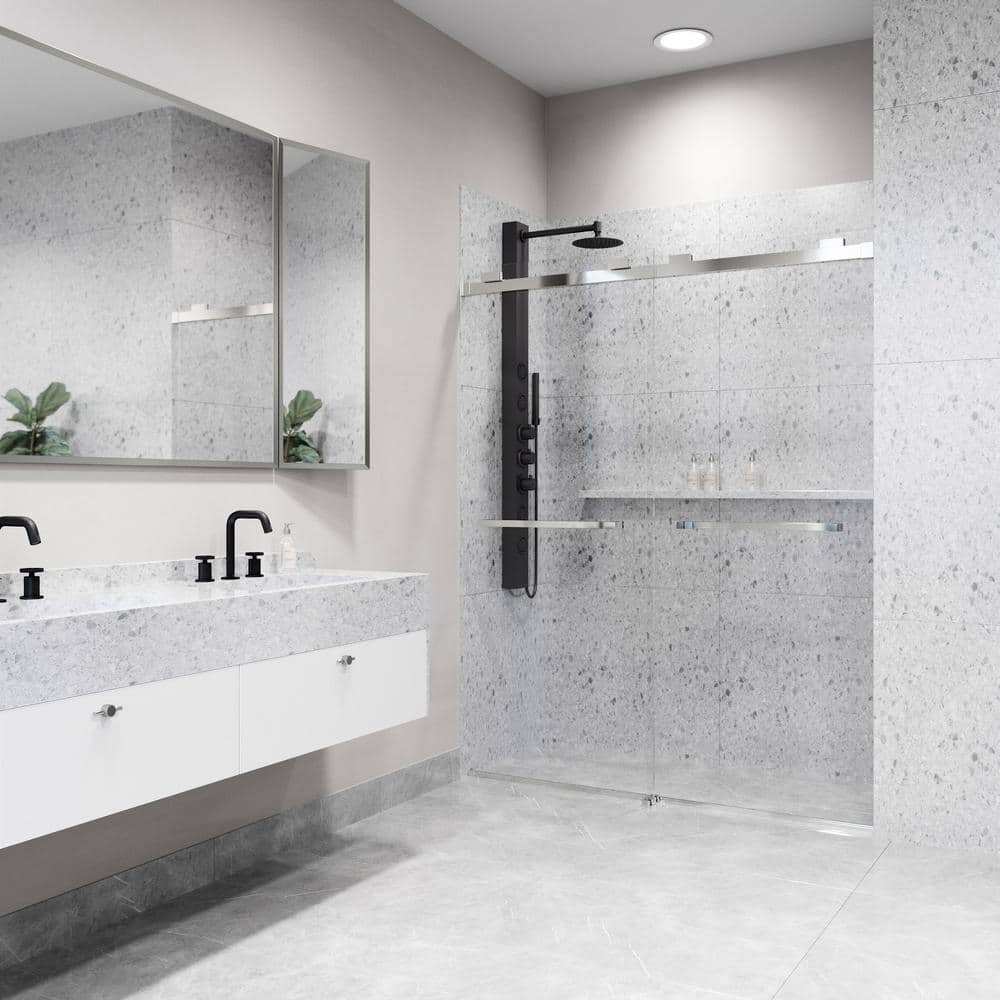 Houston 60" Frameless Sliding Shower Door in Chrome and Clear Glass