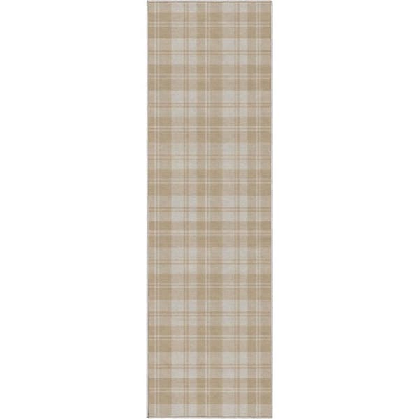 Apollo Beige Brown 2 ft. 3 in. x 7 ft. 3 in. Plaid Farmhouse Geometric Runner Area Rug