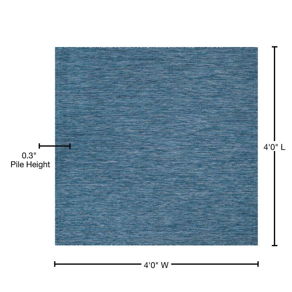 Navy Blue 4' Square Synthetic Indoor/Outdoor Area Rug