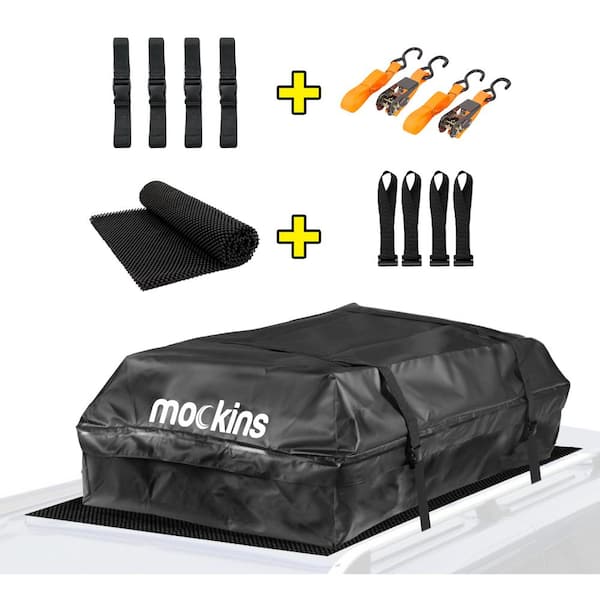 Mockins 44 in. x 34 in.x 18 in. Waterproof Cargo Roof Bag Set, 15 cu. ft. of Dry Storage Space, Car Roof Mat & 2 Ratchet Strap