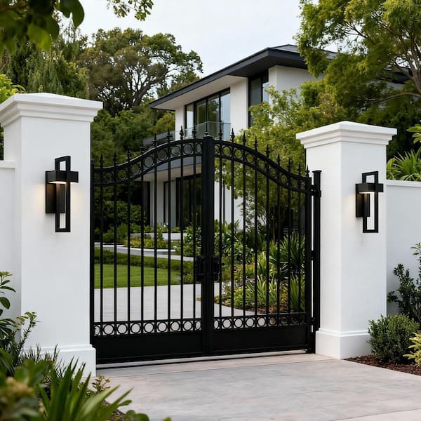 14 in. Integrated LED Outdoor Wall Sconce 2-Pack, Matte Black Exterior Wall Mount Light, Warm White 3000K Porch Lighting