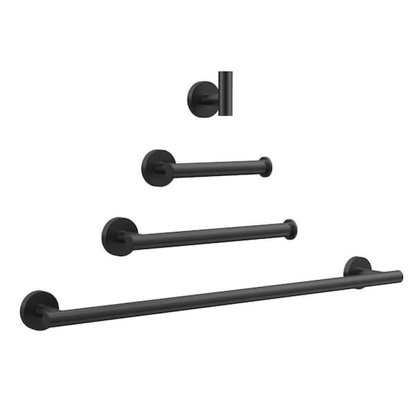 23.6 in. 4-Piece Towel Rack Set Screw-In with Mounting Hardware in Matte Black Stainless Steel