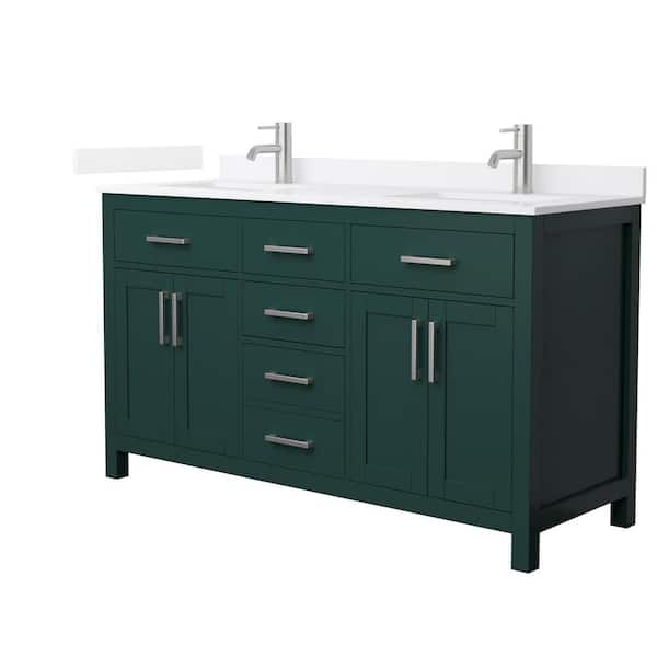 Wyndham Collection Beckett 60 in. Double Freestanding Green Bath Vanity with White Quartz Top (Assembled)