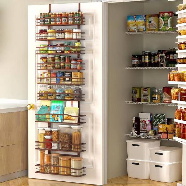 9-Tier 15.3 in. W x 4.9 in. D x 74.8 in. H Over The Door Metal Spice Rack Shelves for Kitchen, Home and Bathroom, Bronze