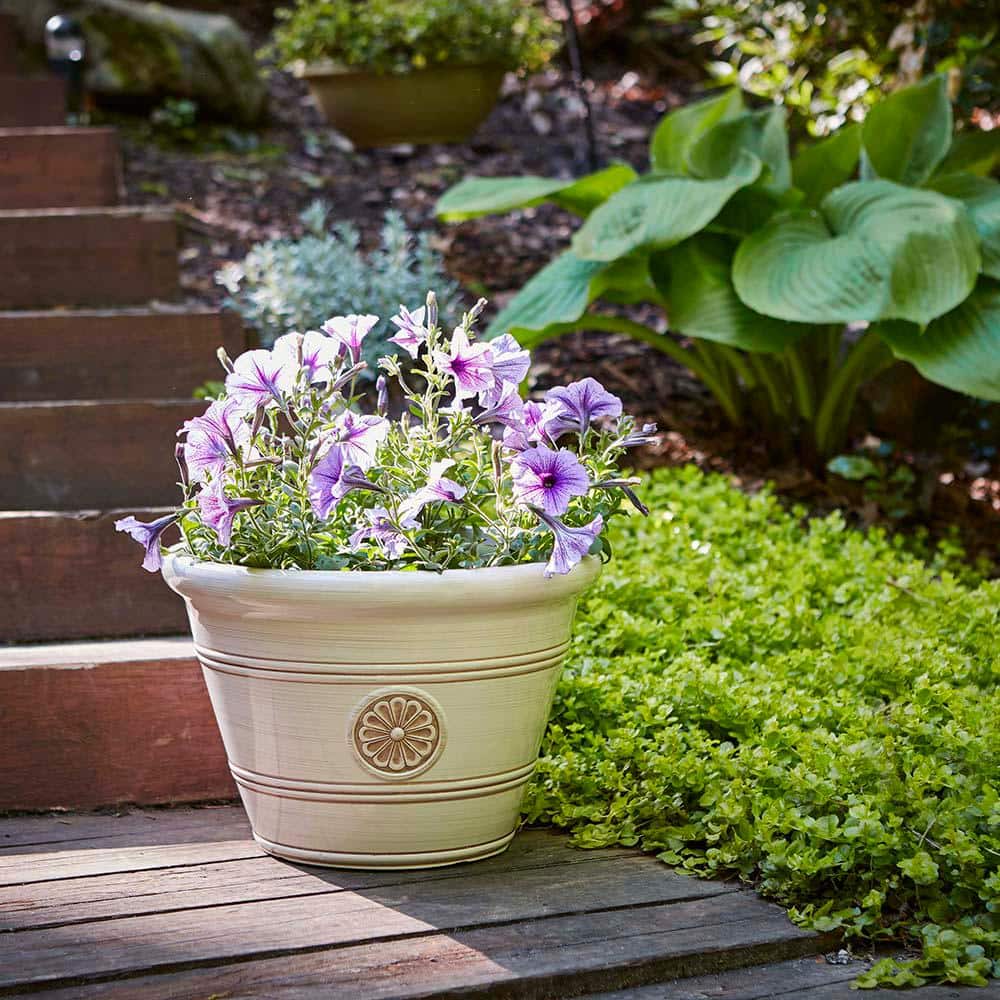 Ivory 17.25" Modesto Resin Planter with Floral Design