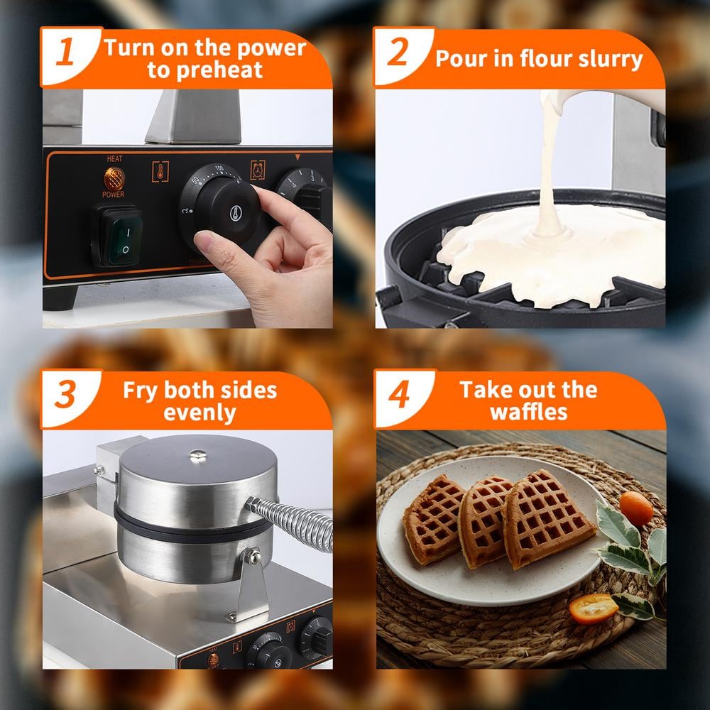 1300-Watt Silver Stainless Steel Belgian Waffle Maker with Adjustable Temperature and Timer
