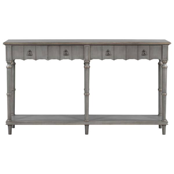 Benjara Gray Wood Top 63 in. Sideboard with 4 Drawers and Turned Legs