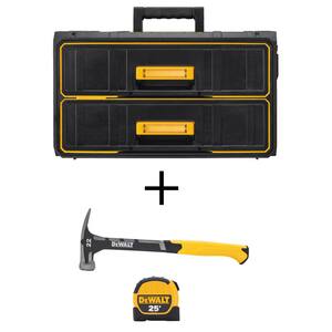 TOUGHSYSTEM 13 in. Water Seal 2-Drawer Tool Box, 22 oz. Checkered Face Hammer and 25 ft. Tape Measure