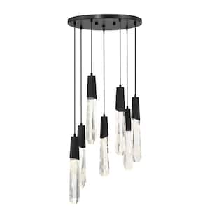 Drifting Droplets 6-Watt 7-Light Black Statement Integrated LED Pan Pendant Light with Faux Rock Crystal Shades