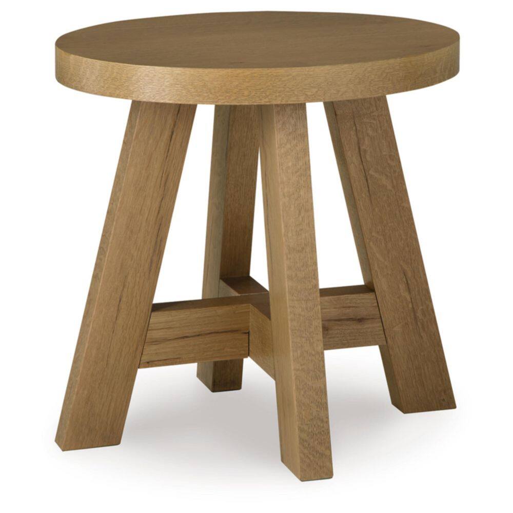 Rustic Oak Round End Table with Natural Finish, 24 Inch
