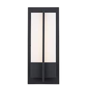 Venue 16 in. Black Integrated LED Outdoor Wall Light Fixture with Acrylic Shade