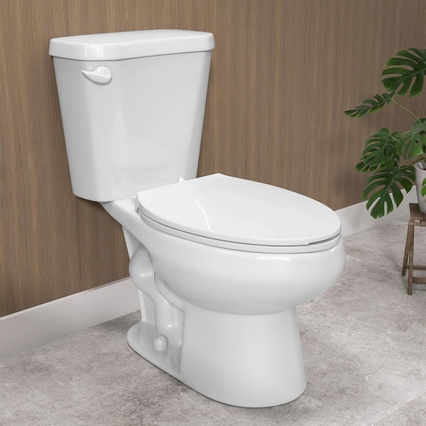 Getpro 2-Piece 1.28 GPF Toilets Single Flush Round Soft close Toilet in White Seat Included 12 Rough-in Bathroom Toilet