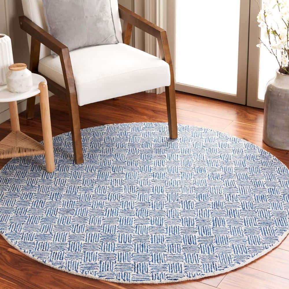 Micro-Loop 5 ft. x 5 ft. Round Navy/Ivory Basket Striped Area Rug price history on PriceWatchPro