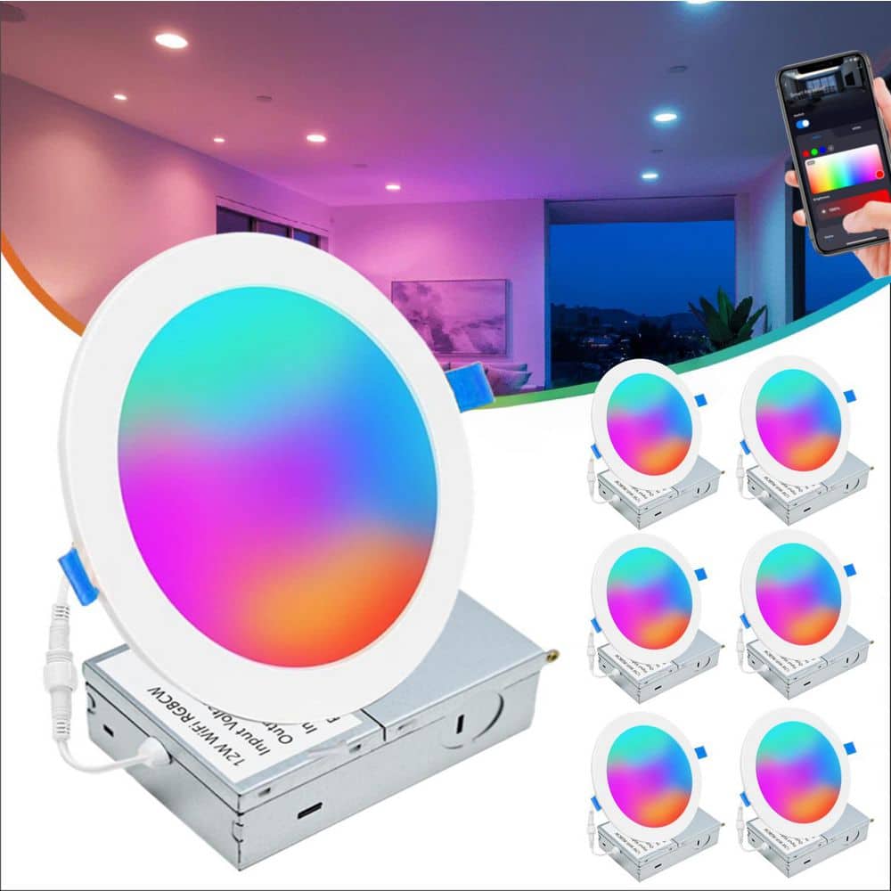 5 in. / 6 in. 120-Watt Equivalent LED Smart RGBICW Color Changing Recessed 1320 Lumens Downlight, APP Control (6-Pack) price history on PriceWatchPro