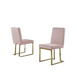 Areva Pink Velvet Upholstered Dining Chair with Gold Chrome Legs (Set of 2)