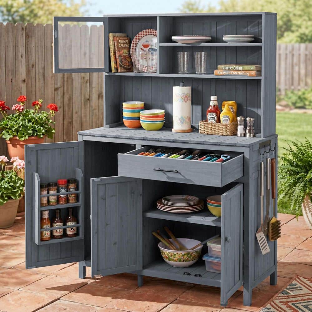 65 in. H Potting Bench with Hutch Fir Wood Garden Workstation w