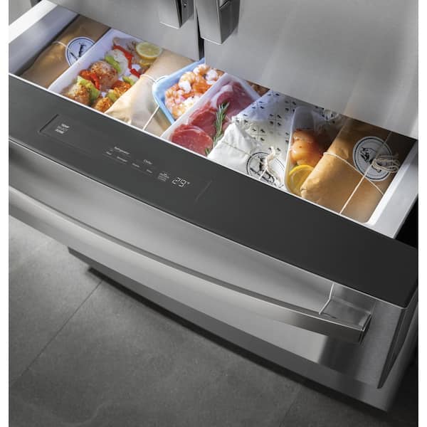 Ge Profile 27 9 Cu Ft Smart 4 Door French Door Refrigerator With Door In Door In Fingerprint Resistant Stainless Steel Pvd28bynfs The Home Depot