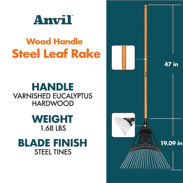 5-Piece 47 in. L Wood Handle 20 in. Poly Steel Leaf Rake Garden Tool Set