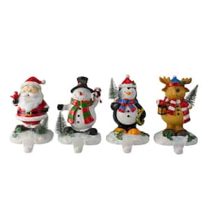 5.75 in. Plastic Santa Snowman Penguin and Reindeer Christmas Stocking Holders (Set of 4)