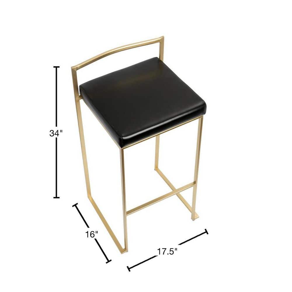 Fuji 34'' Gold Frame with Black Leather Seat Contemporary Bar Stool - Set of 2