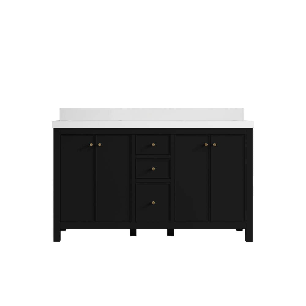 Chicago 60 in. W x 22 in. D x 36 in. H Double Sink Bath Vanity in Black with 2 in. White Qt. Top price history on PriceWatchPro
