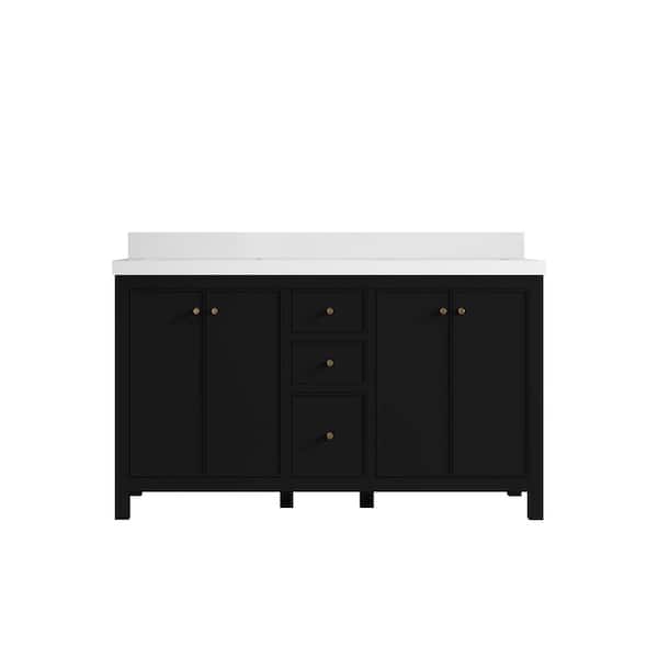 Willow Collections Chicago 60 in. W x 22 in. D x 36 in. H Double Sink Bath Vanity in Black with 2 in. White Qt. Top