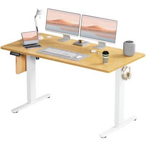 55 in. Rectangular Oak Electric Standing Computer Desk Height Adjustable Sit or Stand Up