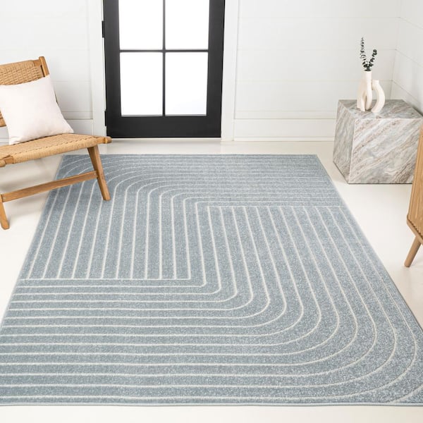 Odense High-Low Minimalist Angle Geometric Light Blue/Cream 3 ft. x 5 ft. Indoor/Outdoor Area Rug