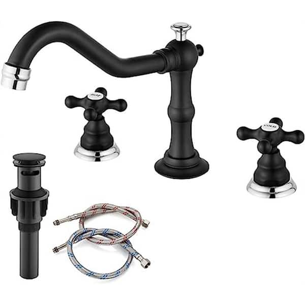 Dyiom Widespread Bathroom Sink Faucet Matte Black and Polish Chrome-Word Bath Accessory Set