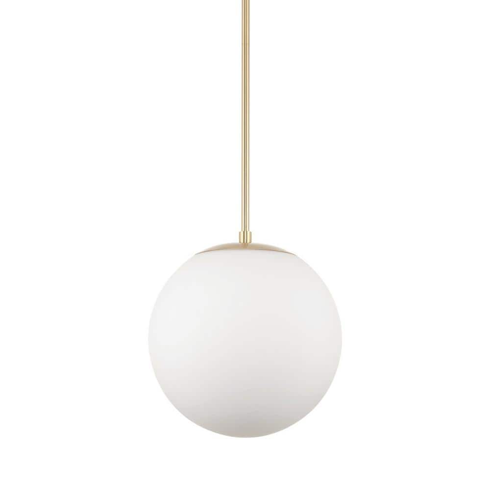 Ceres 12" Matte White Frosted Glass Globe Pendant Light with Brass Finish