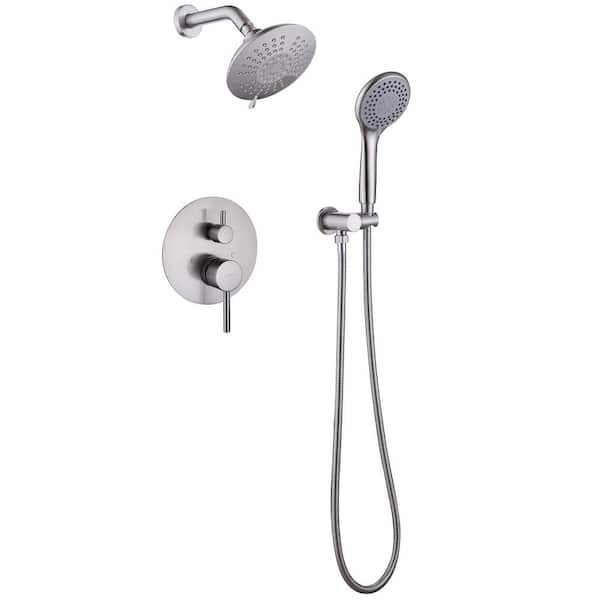 Single Handle 4-Spray Round Shower Faucet 2.5 Gpm with Detachable Handheld Shower in Brushed Nickel (Valve Included)