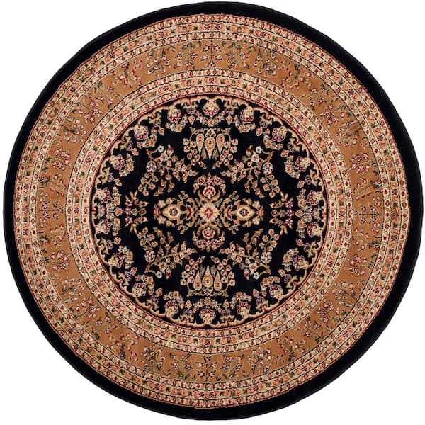 SAFAVIEH Lyndhurst Black/Tan 5 ft. x 5 ft. Round Border Area Rug