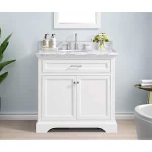 Windlowe 37 in. W x 22 in. D x 35 in. H Bath Vanity in White with Carrara Marble Vanity Top in White with White Sink