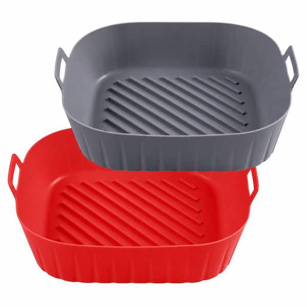 10 in. Non-stick Square Silicone Air Fryer Liners with Handles, Food-grade Reusable Baking Tray, 2-Pack