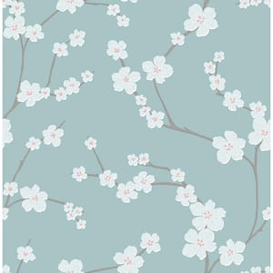 Sakura Turquoise Floral Paper Strippable Wallpaper (Covers 56.4 sq. ft.)