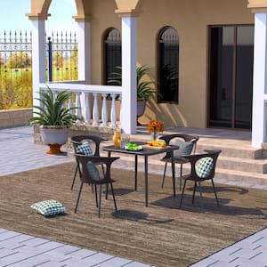 Brown 5-Piece Metal Patio Dining Table Set with Square Dining Table for Patio, Garden and Backyard