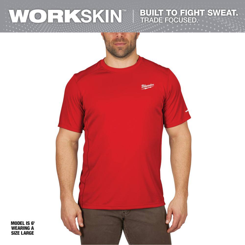 Milwaukee Men's WORKSKIN Large Red Lightweight Performance Short-Sleeve T- Shirt 414R-L - The Home Depot