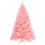 6 ft. Pink Artificial Christmas Tree Hinged Spruce Full Tree with Metal Stand
