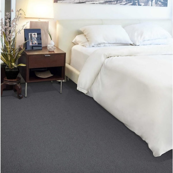 Feather Steel Gray 12 ft. 54 oz. Wool Texture Installed Carpet