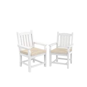 HDPE Plastic Outdoor Dining Chair in White With Beige Cushion (2-Pack)