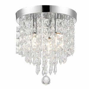 9 in. 2-Light Modern Crystal Kitchen Chandelier Ceiling Light,Chrome Crystal Raindrop Flush Mount for Hallway, Bedroom