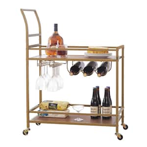 Metal Wood Kitchen Cart with Wheels Glass Bottle Holder for Kitchen, Club, Living Room