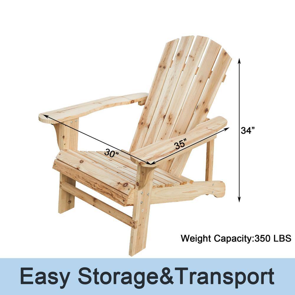 Natural Fir Wood Adirondack Chair with Wide Armrests