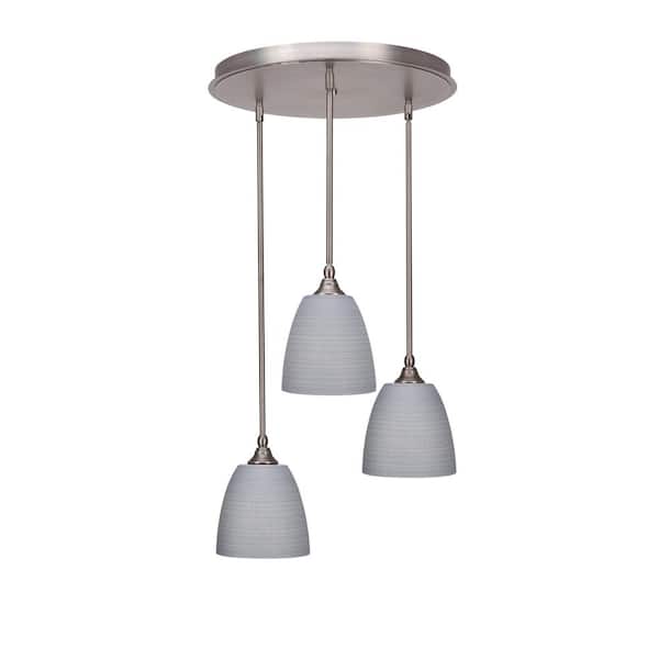 Unbranded Villa 3 Light Brushed Nickel, Cluster Pendant Light with 8 in. Gray Matrix Glass Shades, No Bulbs Included