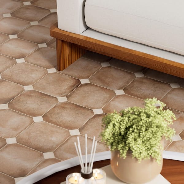 Merola Tile Laverton Octagon Natural with Taco Beige 8 in. x 8 in