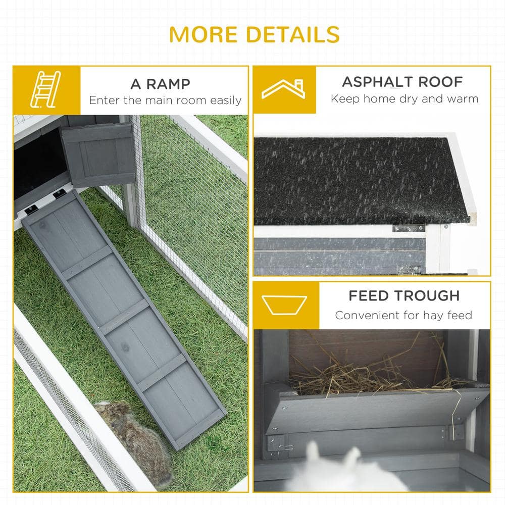 Gray 2-Story Guinea Pig Hutch with Slide Out Tray and Run