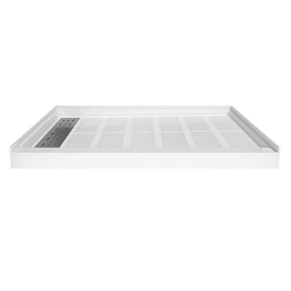 48 in. L x 36 in. W Single Threshold Alcove Solid Surface Shower Pan Base with Left Drain in White