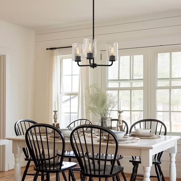 YANSUN 3-Light Black Finish with Glass Empire Chandelier