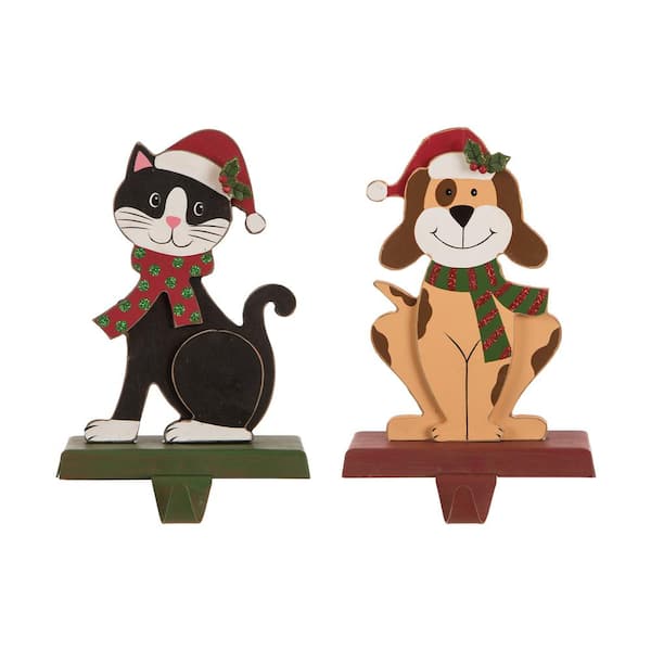 Glitzhome Cute Dog/Cat Christmas Stocking & Stocking Holder Xmas Gift Home Decor 
